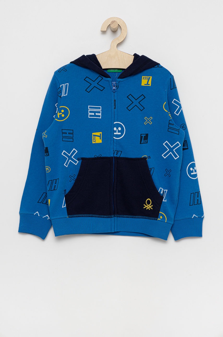 

Детски памучен суичър United Colors of Benetton с принт, Син