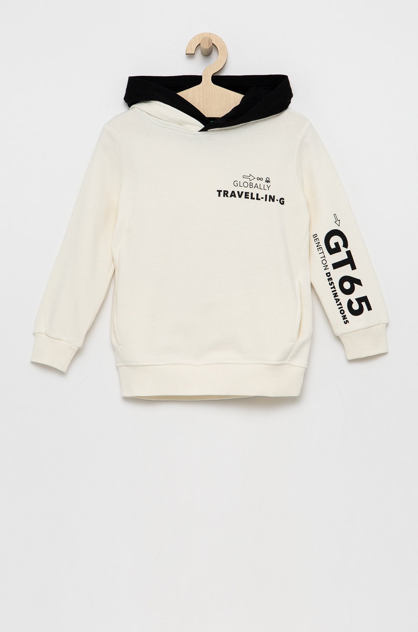 

Детски памучен суичър United Colors of Benetton в бяло с изчистен дизайн, Бял