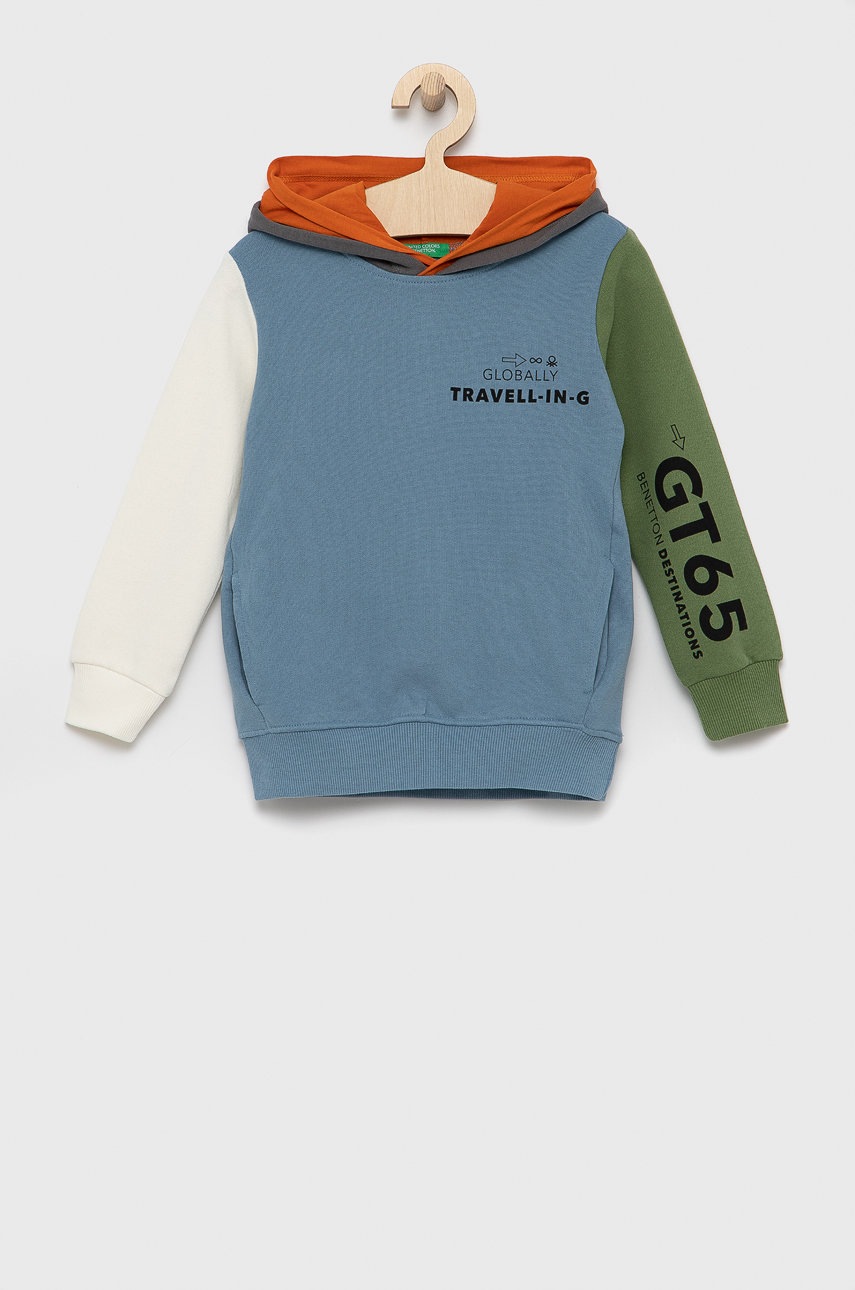 

Детски памучен суичър United Colors of Benetton с изчистен дизайн, Син