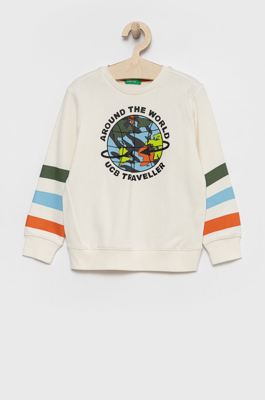 

Детски памучен суичър United Colors of Benetton в бяло с принт, Бял