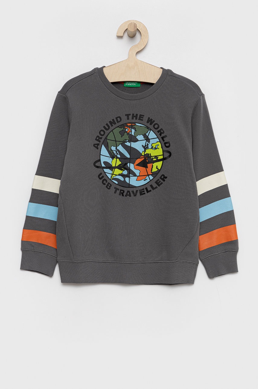 

Детски памучен суичър United Colors of Benetton в сиво с принт, Сив