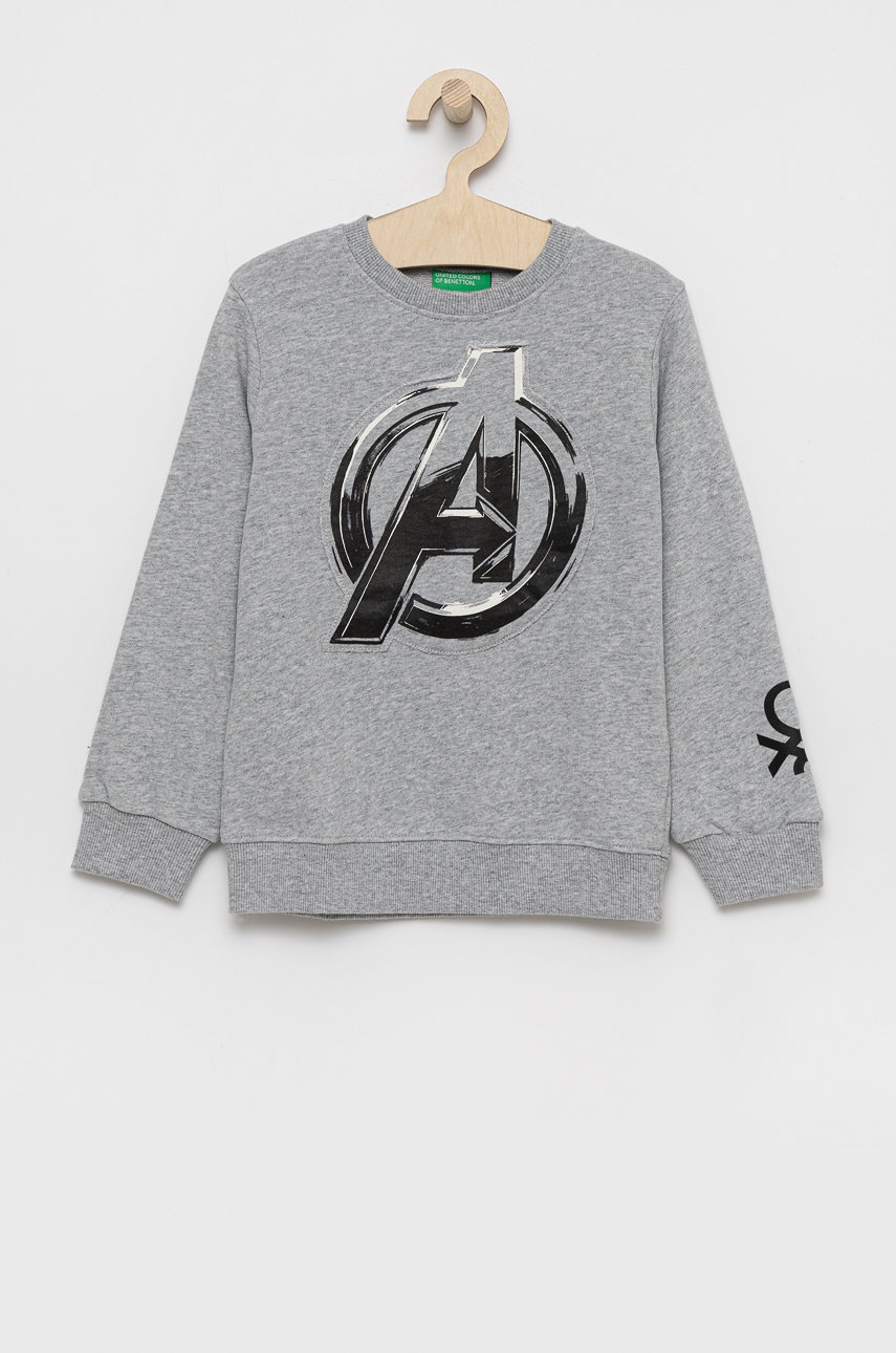 

United Colors of Benetton - Детски памучен суичър x Marvel, Сив