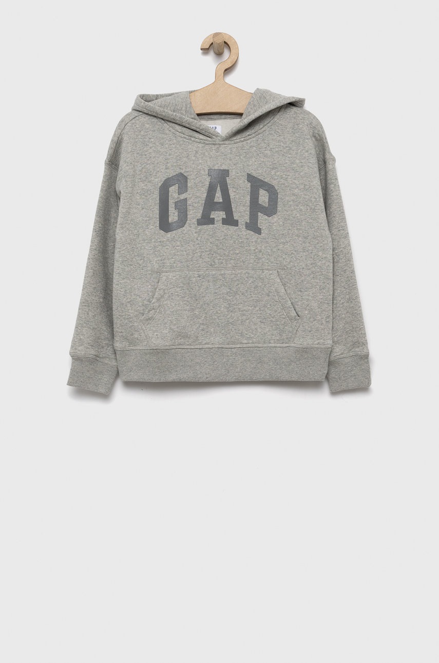 

Детски суичър GAP в сиво с принт, Сив