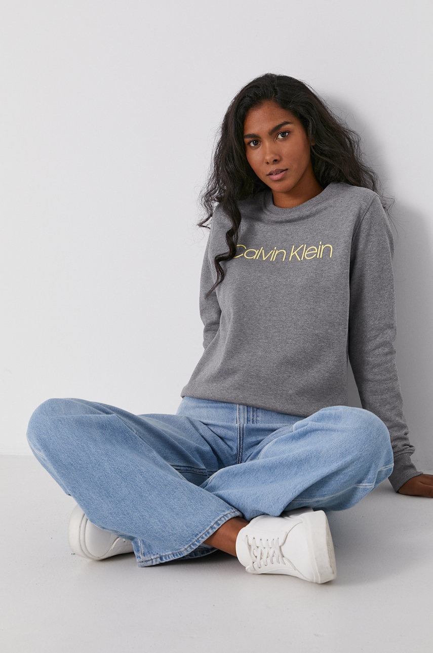 

Хлопковая кофта Calvin Klein женская цвет серый с аппликацией