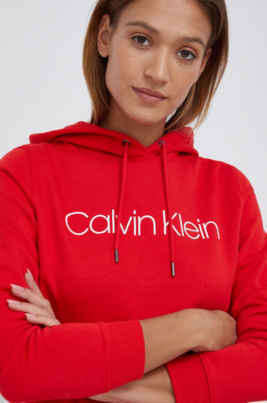 

Памучен суичър Calvin Klein дамски в червено с принт, Червен