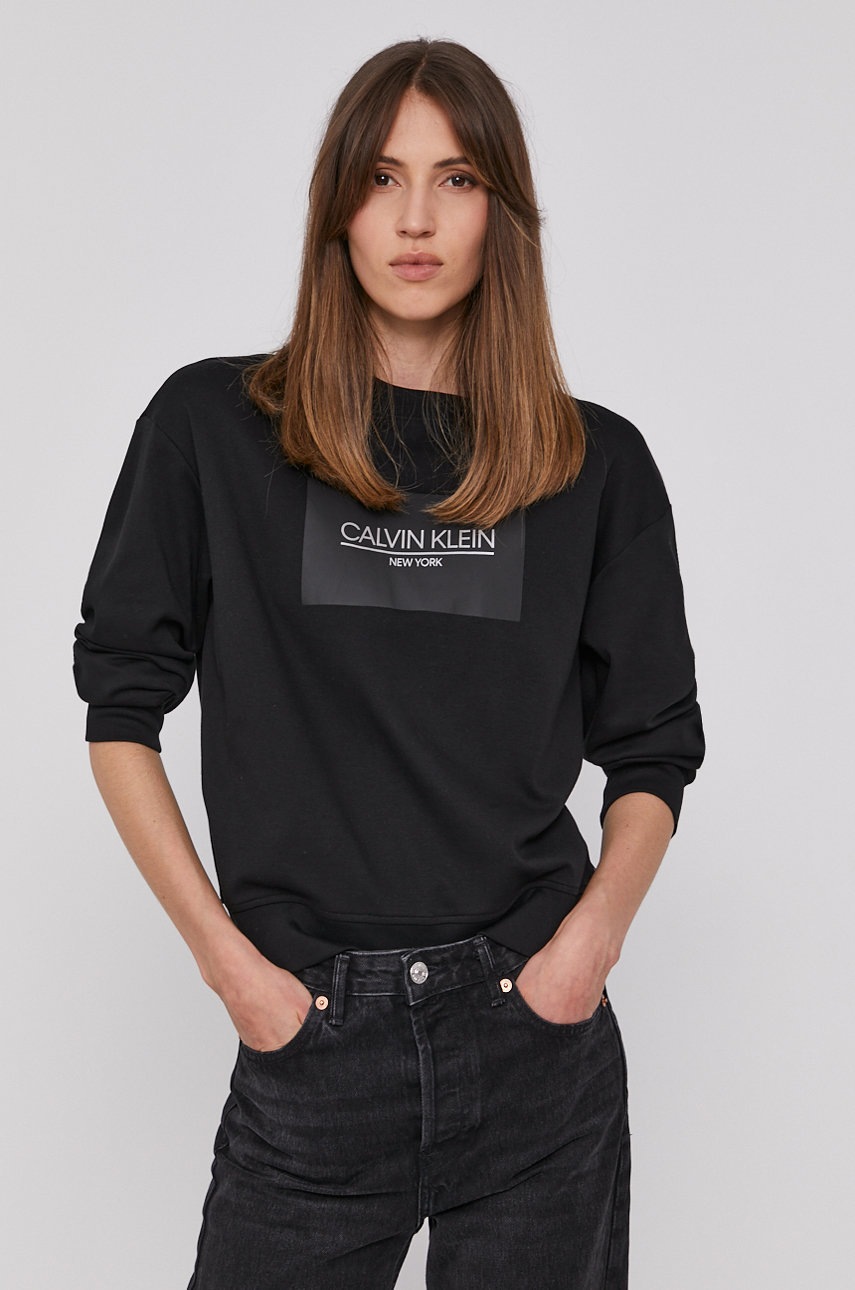 

Хлопковая кофта Calvin Klein женская цвет чёрный с принтом