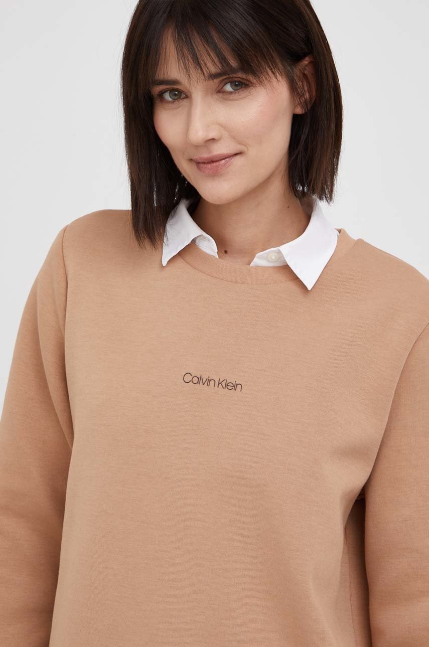

Суичър Calvin Klein дамски в кафяво с изчистен дизайн, Кафяв