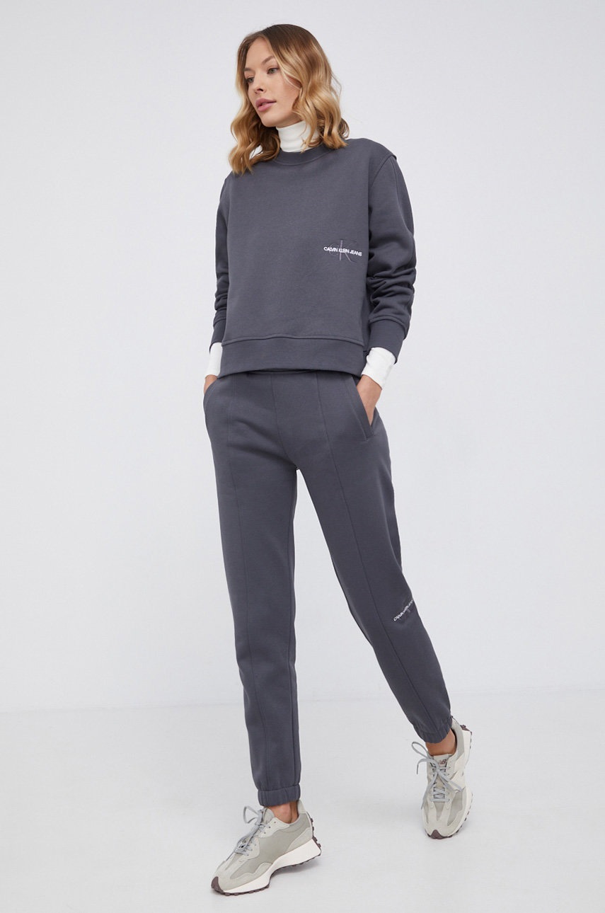 

Суичър Calvin Klein Jeans дамски в сиво с апликация, Сив