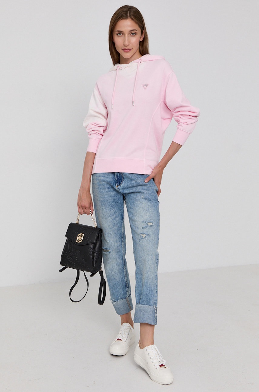

Хлопковая кофта Guess женская цвет розовый гладкая