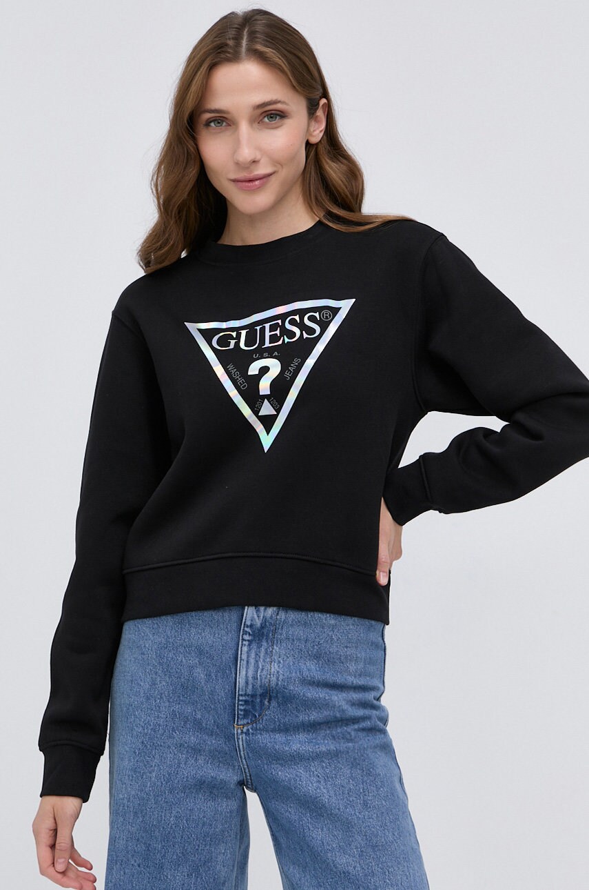 

Суичър Guess дамски в черно с принт, Черен