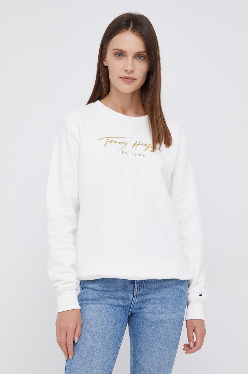 

Суичър Tommy Hilfiger дамски в бяло с апликация, Бял