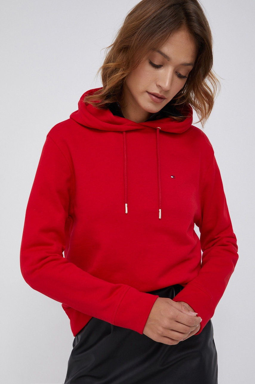 

Памучен суичър Tommy Hilfiger дамски в червено с изчистен дизайн, Червен