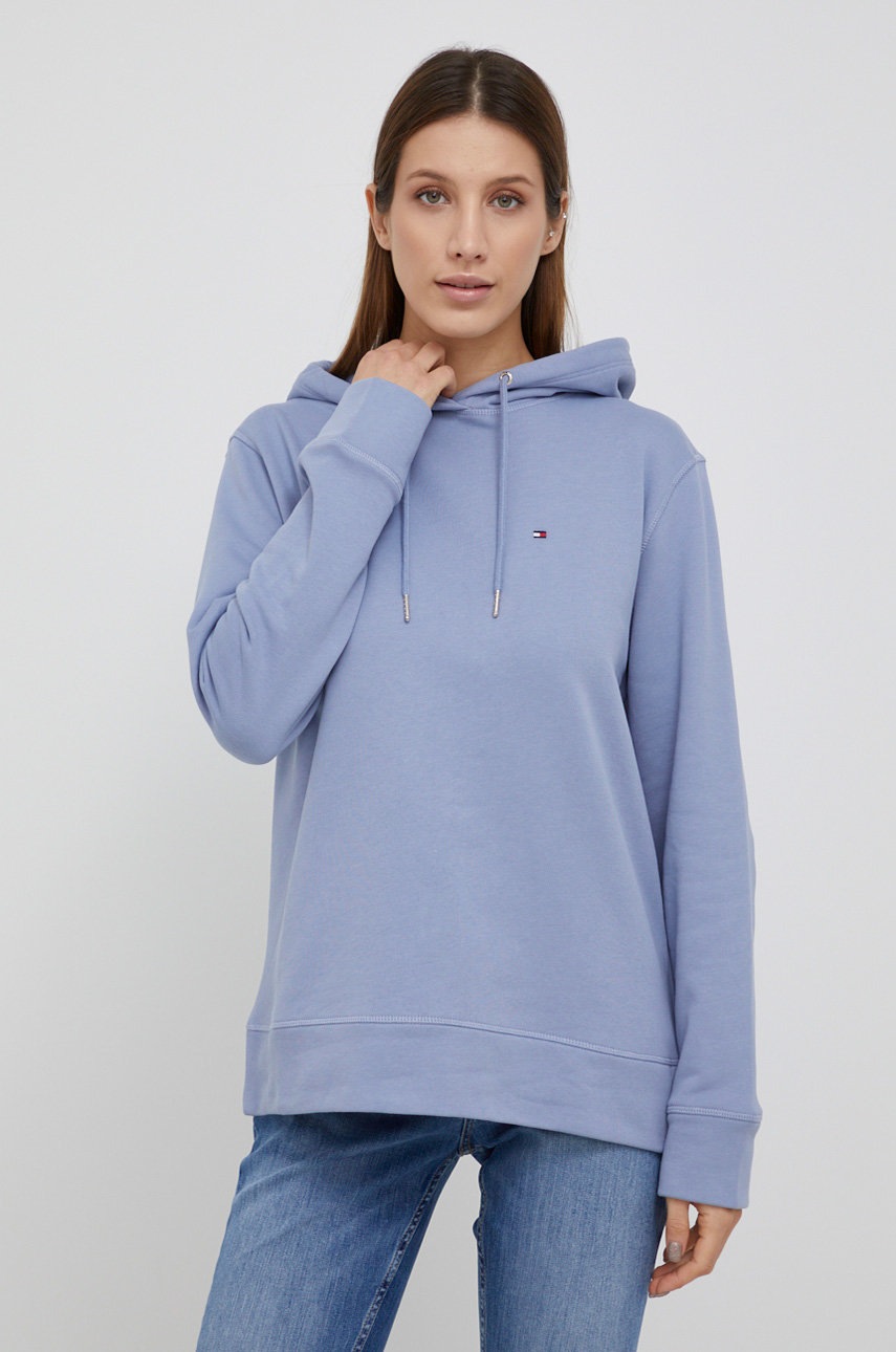 

Памучен суичър Tommy Hilfiger дамски с изчистен дизайн, Син