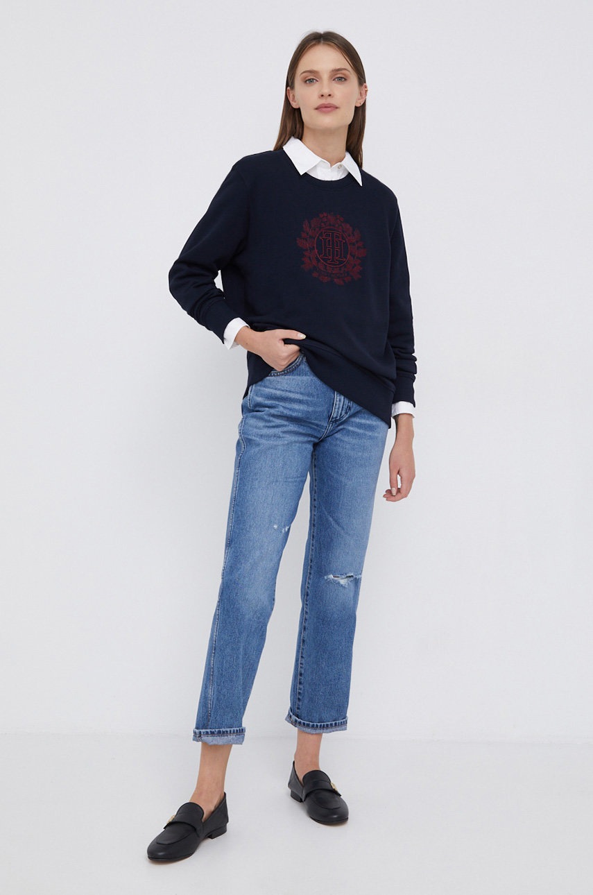 

Хлопковая кофта Tommy Hilfiger женская цвет синий с аппликацией