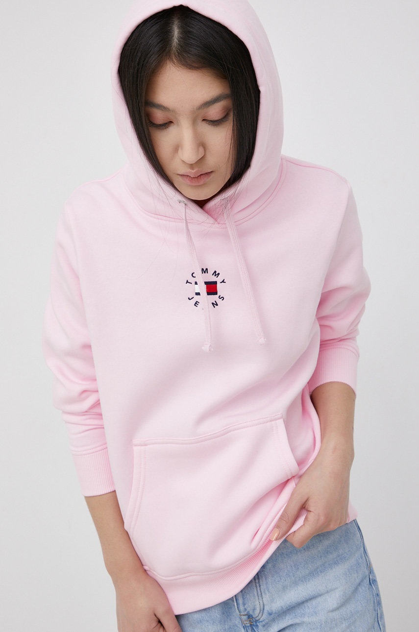 

Суичър Tommy Jeans дамски в розово с апликация, Розов