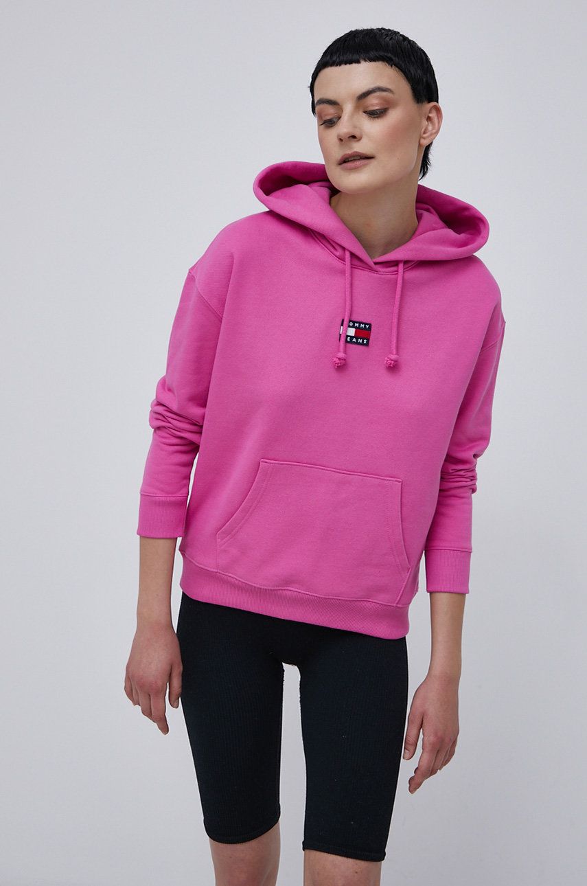 Tommy Jeans Hanorac de bumbac femei, culoarea roz, cu imprimeu answear.ro imagine megaplaza.ro