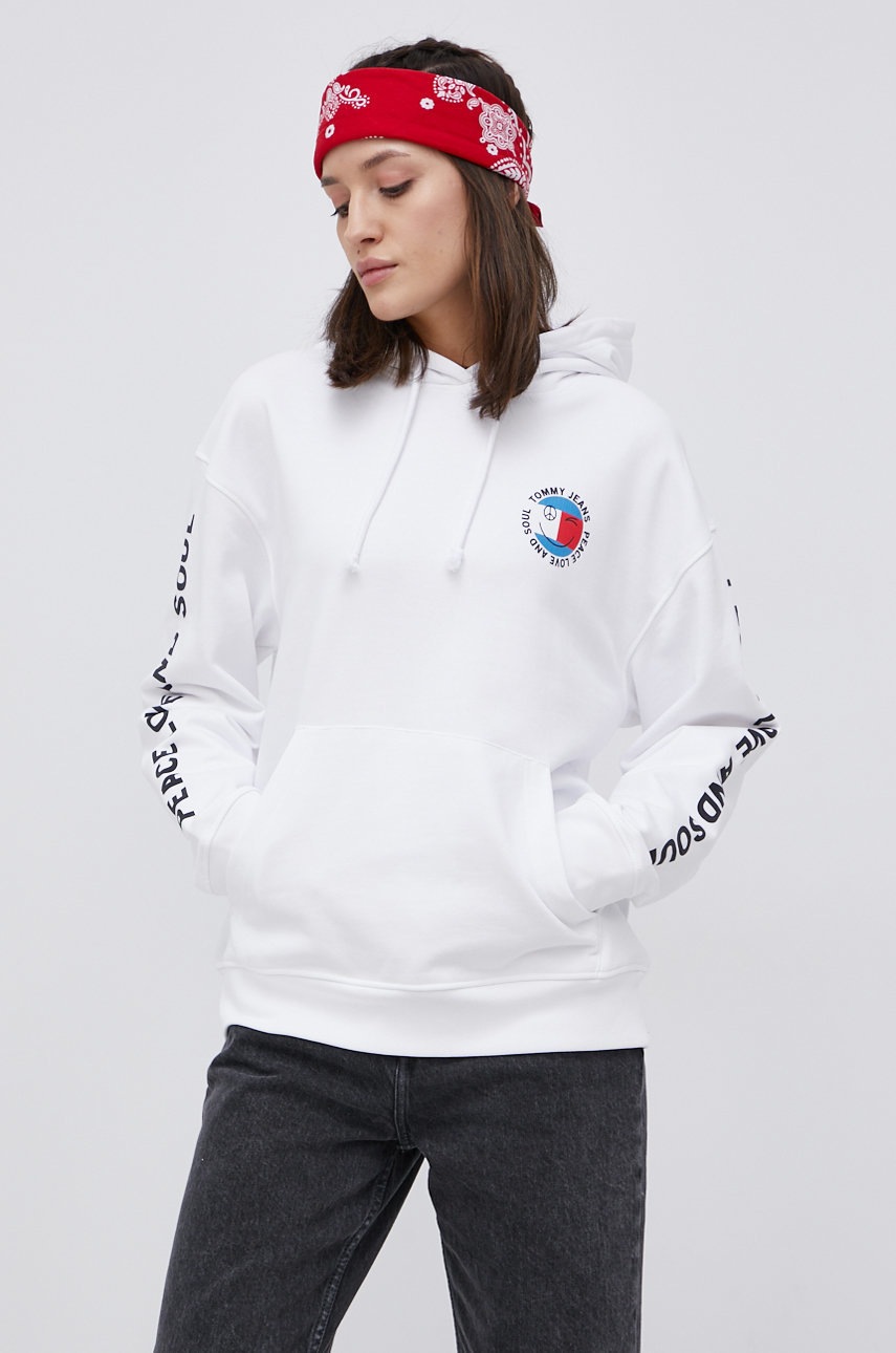

Кофта Tommy Jeans женская цвет белый с принтом