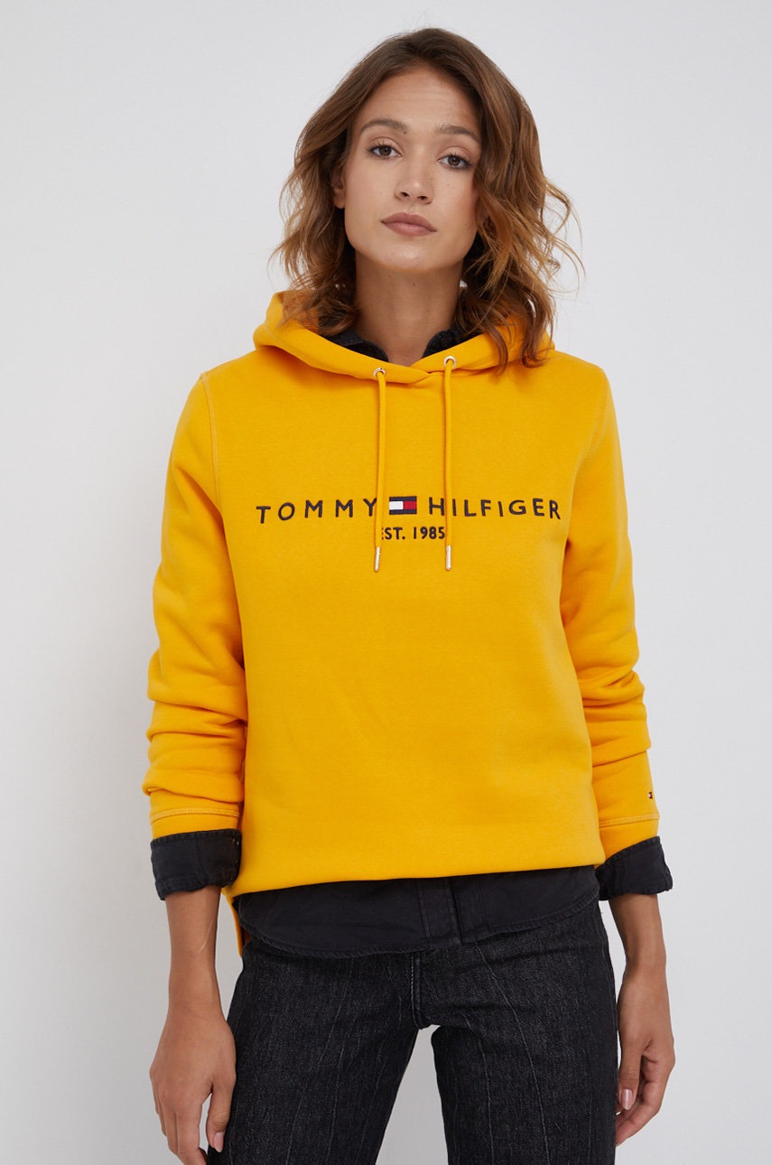 

Суичър Tommy Hilfiger дамски в оранжево с апликация, Оранжев
