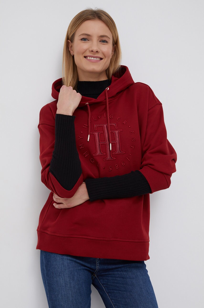 

Памучен суичър Tommy Hilfiger дамски в червено с апликация, Червен