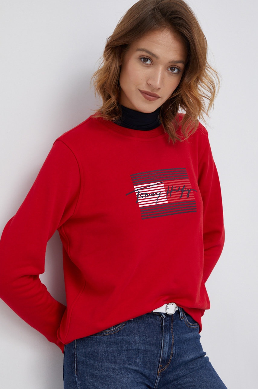 

Памучен суичър Tommy Hilfiger дамски в червено с принт, Червен