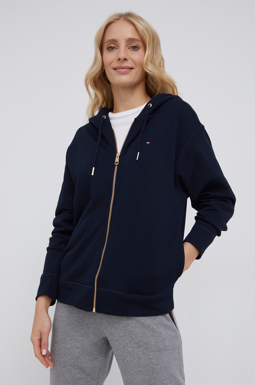 

Памучен суичър Tommy Hilfiger дамски в тъмносиньо с изчистен дизайн, Тъмносин