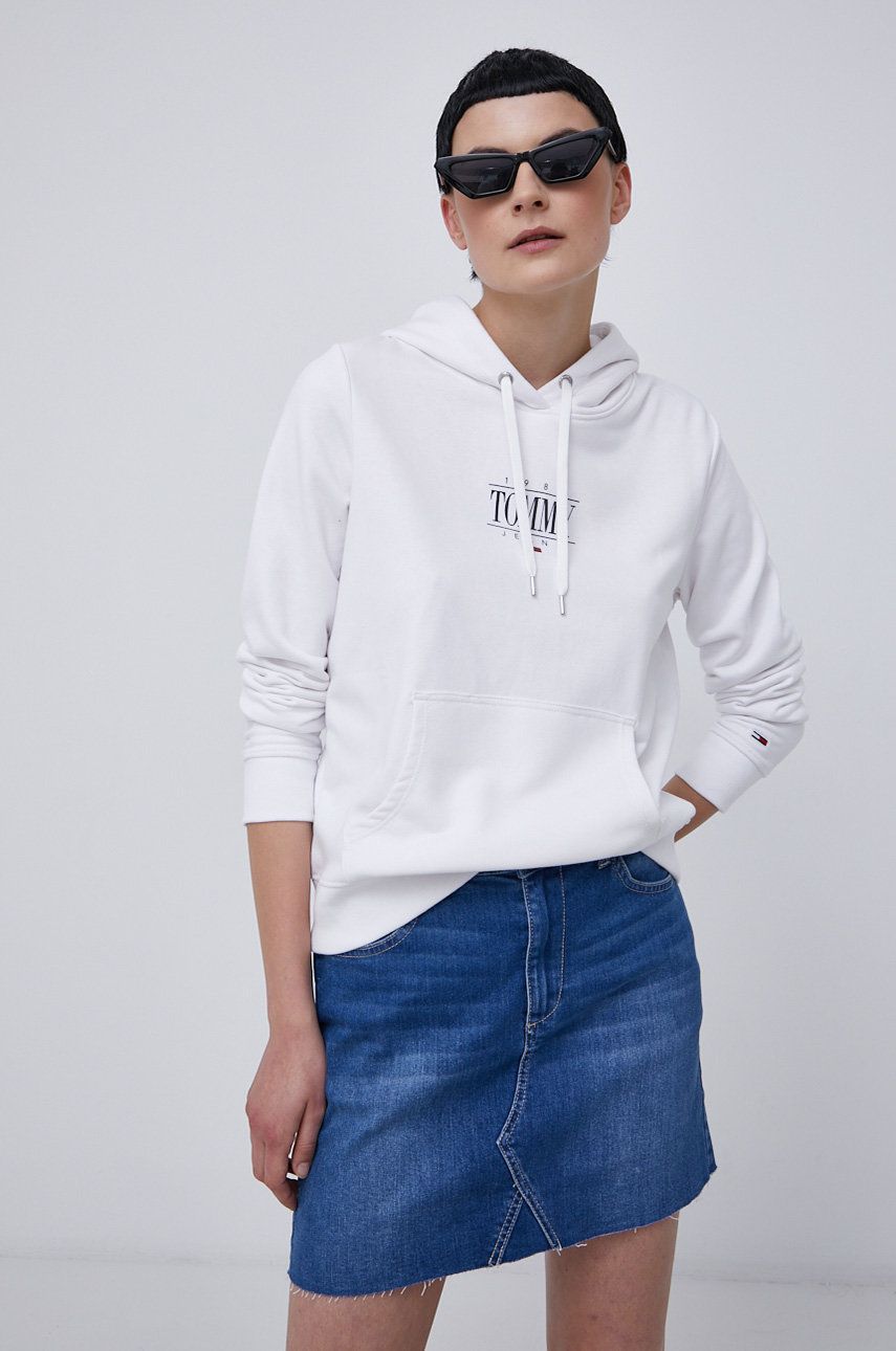 Tommy Jeans Bluză femei, culoarea alb, cu imprimeu