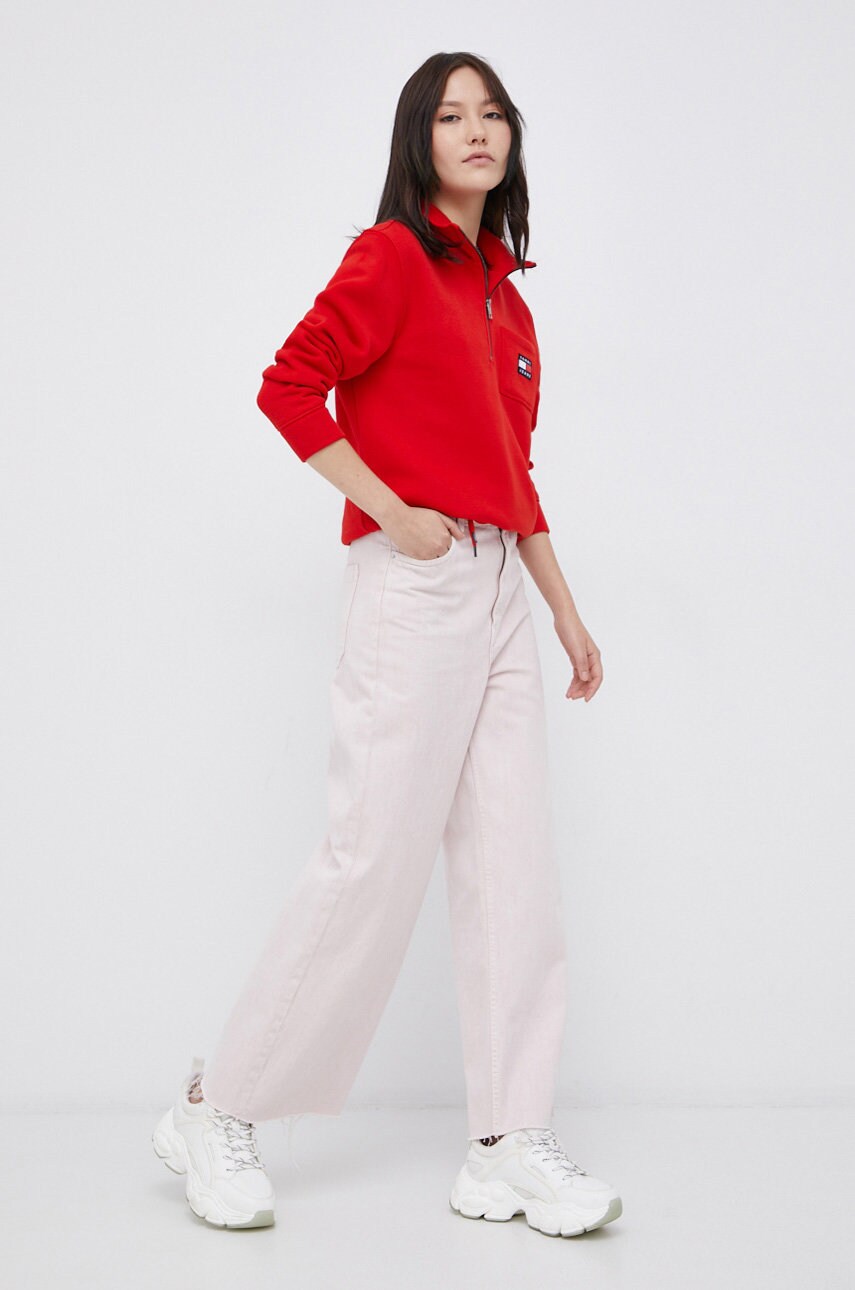 

Кофта Tommy Jeans женская цвет красный гладкая
