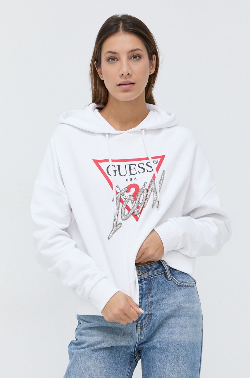 

Суичър Guess дамски в бяло с апликация, Бял