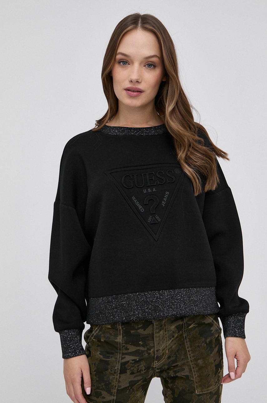 

Суичър Guess дамски в черно с апликация, Черен