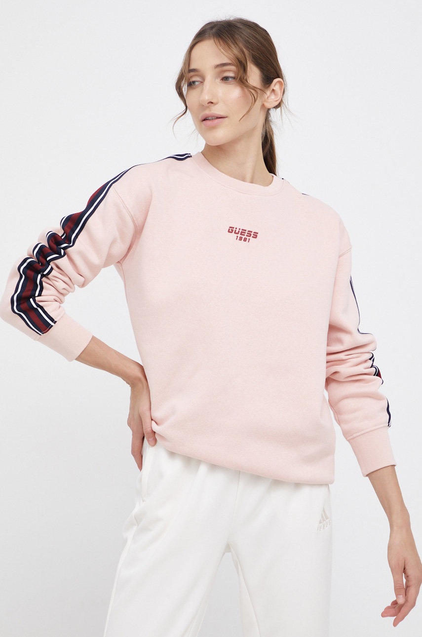 Guess Bluza damska kolor różowy z aplikacją