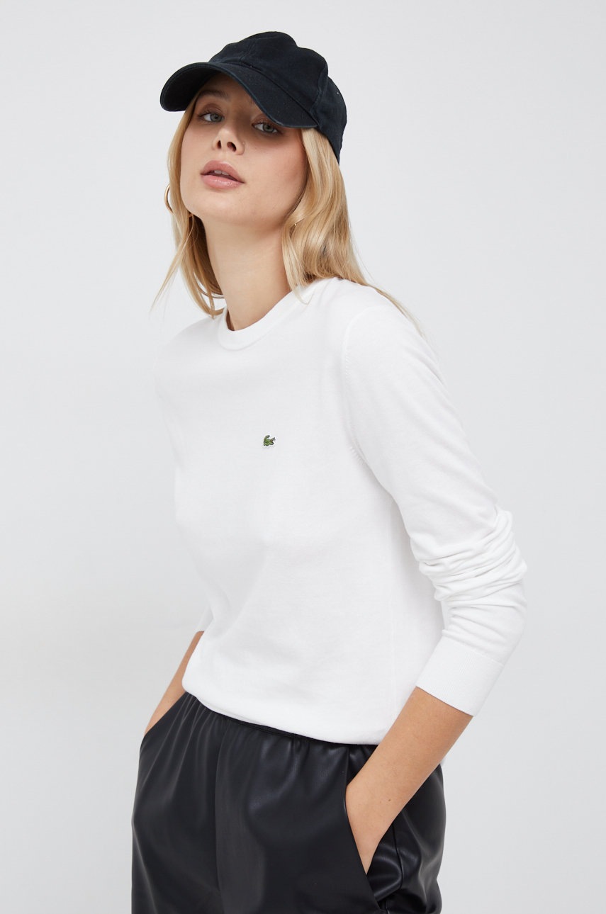 

Пуловер Lacoste дамски в бяло от лека материя, Бял