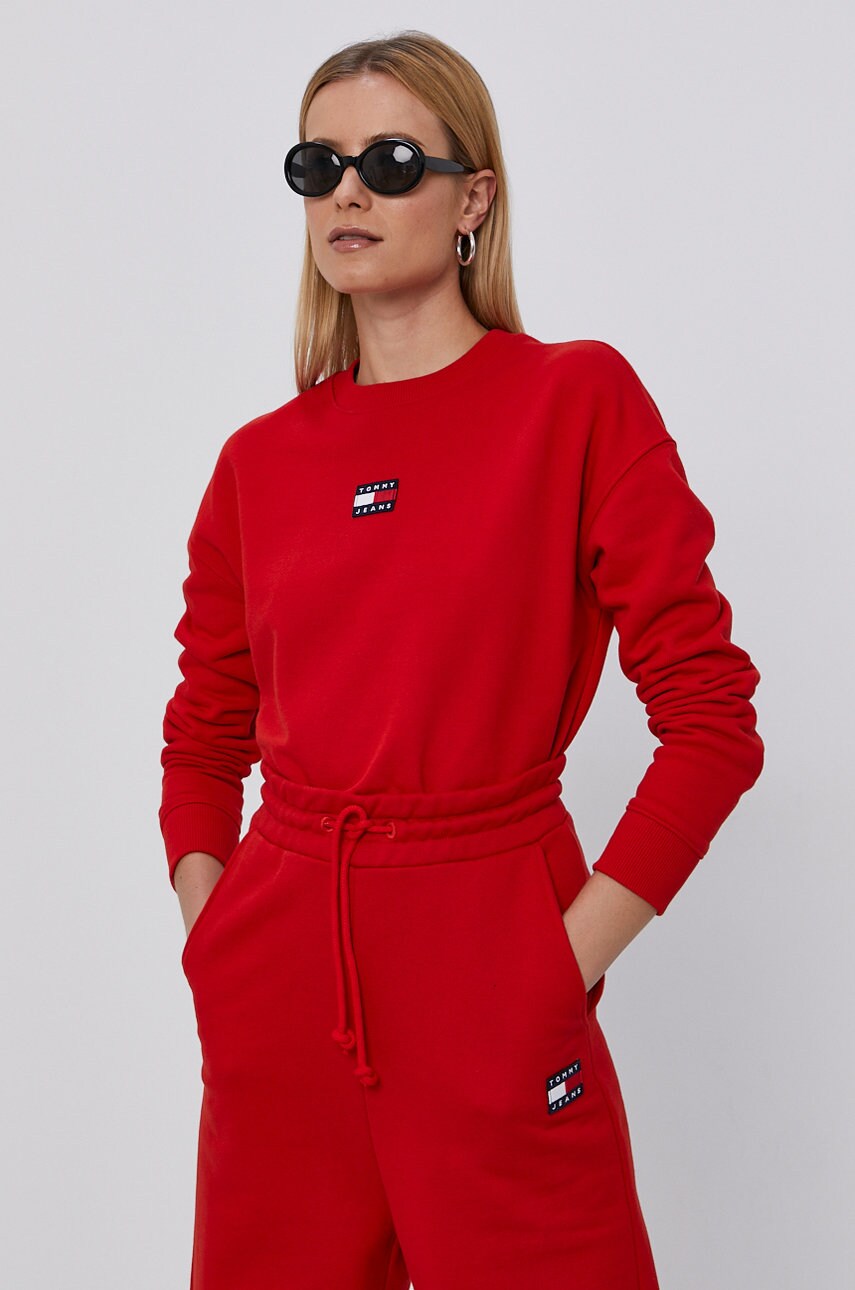

Хлопковая кофта Tommy Jeans женская цвет красный с аппликацией