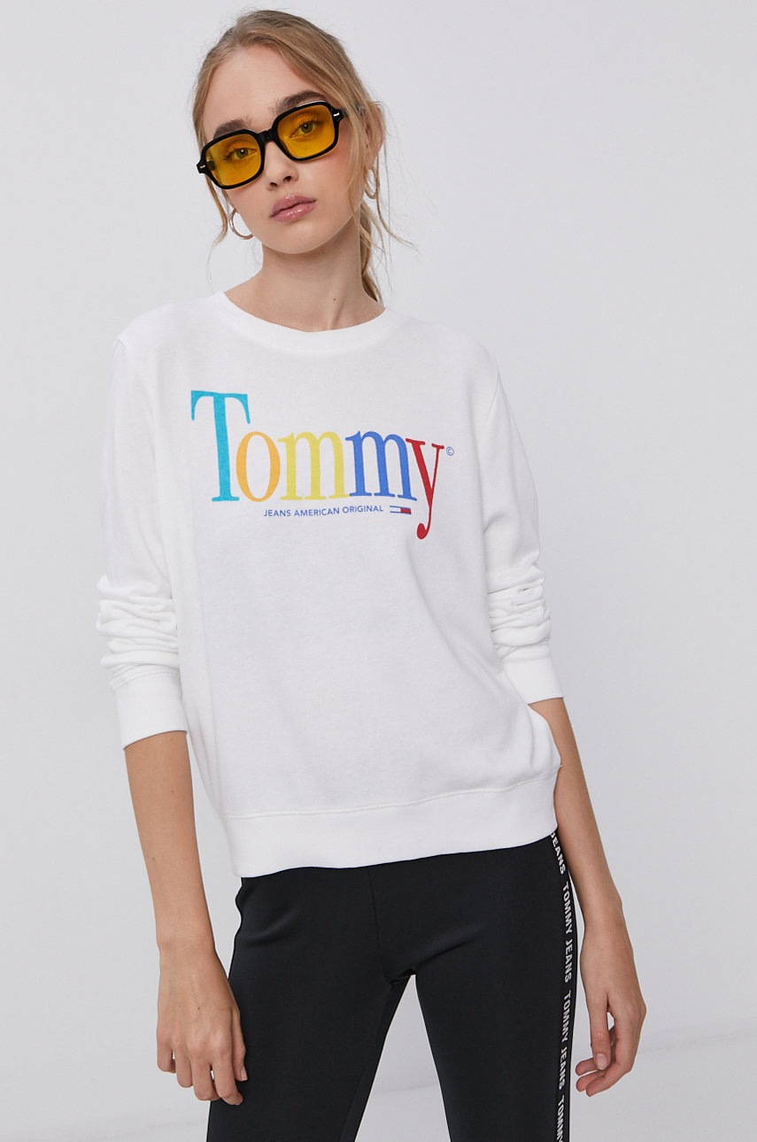 

Кофта Tommy Jeans женская цвет белый с принтом