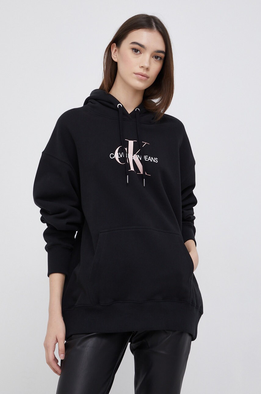 

Памучен суичър Calvin Klein Jeans дамски в черно с принт, Черен