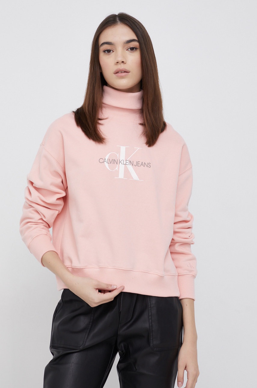 

Памучен суичър Calvin Klein Jeans дамски в розово с принт, Розов