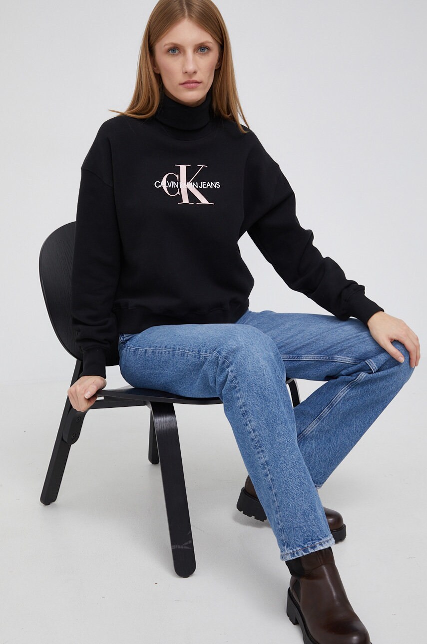 

Памучен суичър Calvin Klein Jeans дамски в черно с принт, Черен