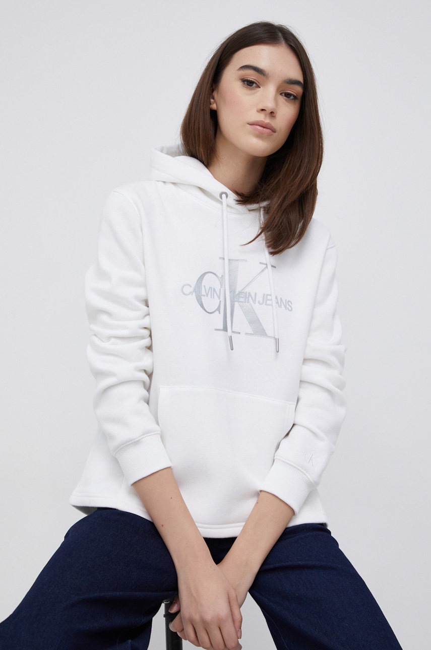 

Суичър Calvin Klein Jeans дамски в бяло с принт, Бял