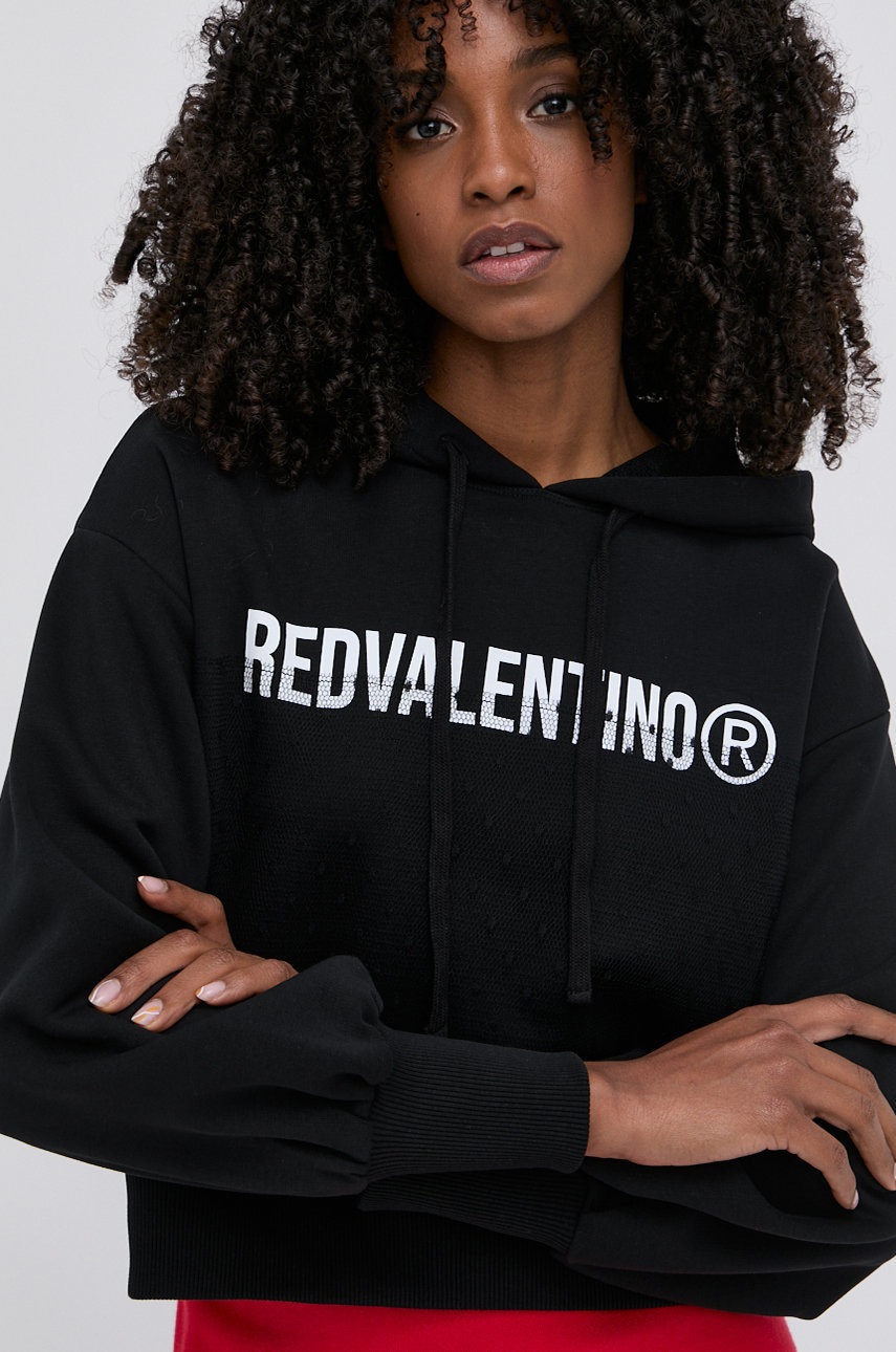 

Суичър Red Valentino в черно с качулка с изчистен дизайн, Черен