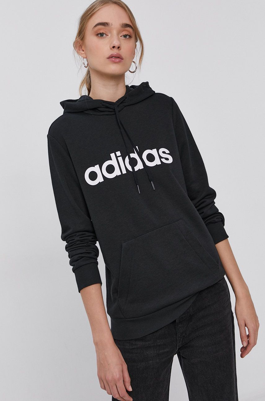 Adidas Bluză GL0635 femei, culoarea negru, cu imprimeu adidas
