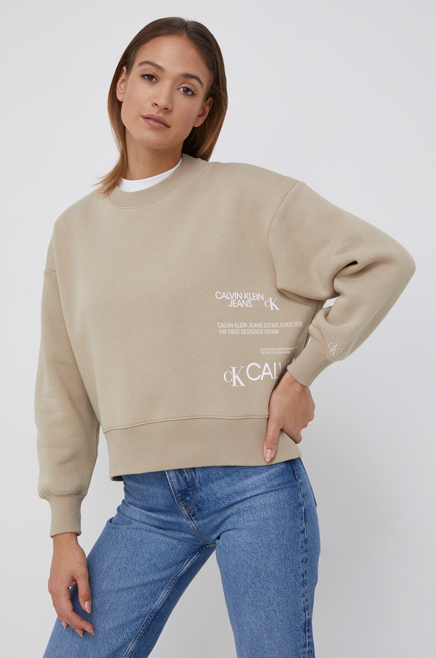 

Суичър Calvin Klein Jeans дамски в прозрачен цвят с принт, Бежов