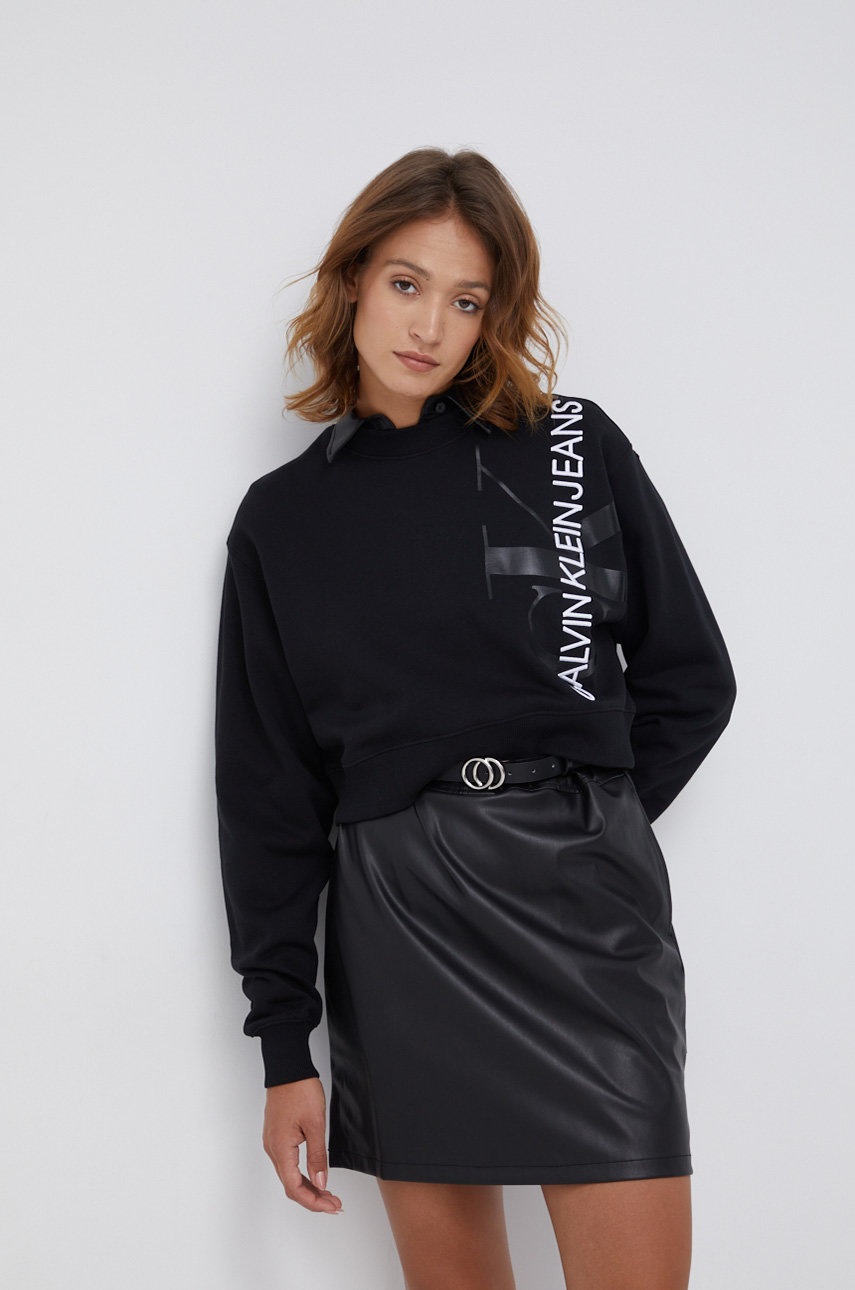 

Памучен суичър Calvin Klein Jeans дамски в черно с принт, Черен
