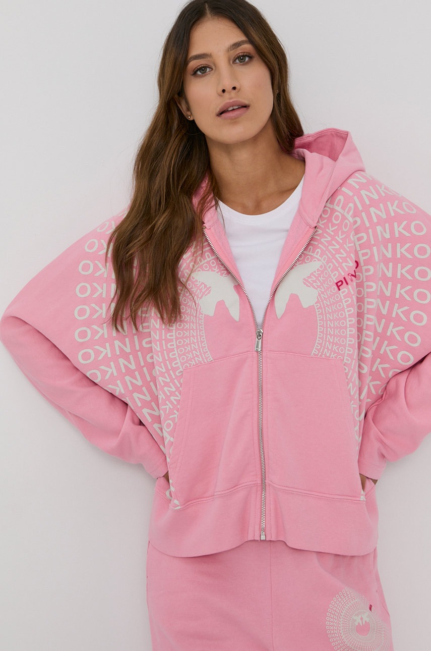 

Хлопковая кофта Pinko женская цвет розовый с принтом