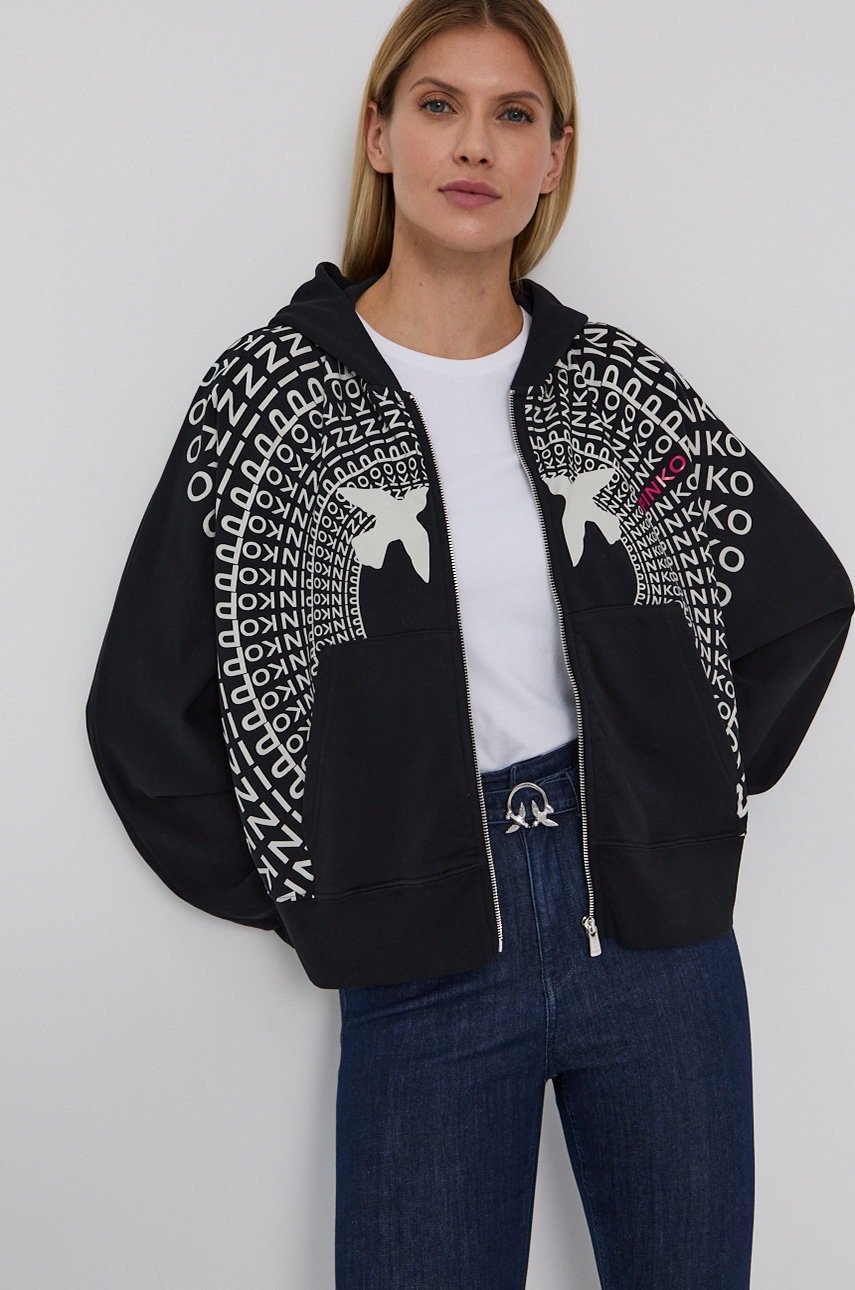 

Памучен суичър Pinko дамски в черно с принт, Черен