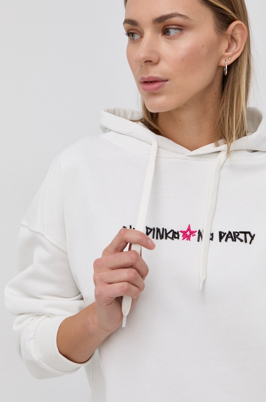

Памучен суичър Pinko дамски в бяло с апликация, Бял