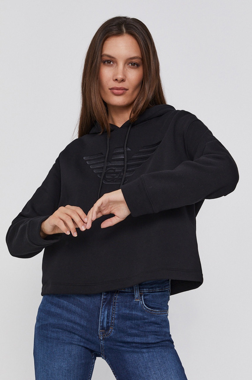 Emporio Armani Bluza damska kolor czarny z kapturem z aplikacją