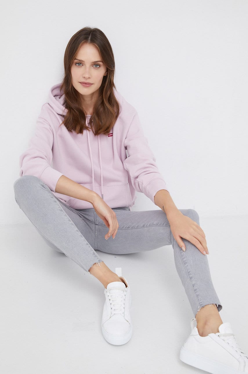 Levi's hanorac de bumbac femei, culoarea violet, cu imprimeu