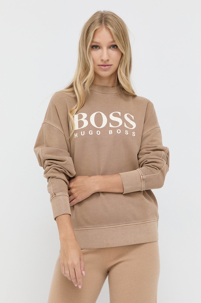 

Суичър Boss дамски в бежово с принт, Бежов