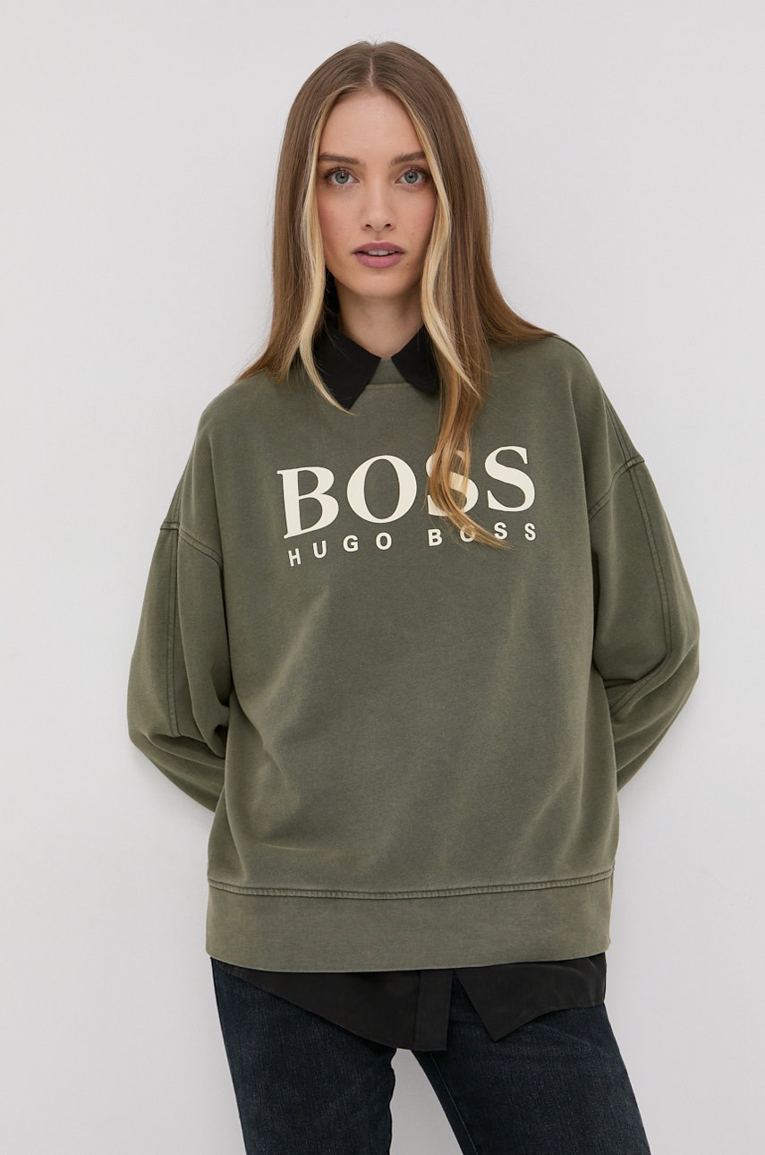 

Суичър Boss дамски в зелено с принт, Зелен
