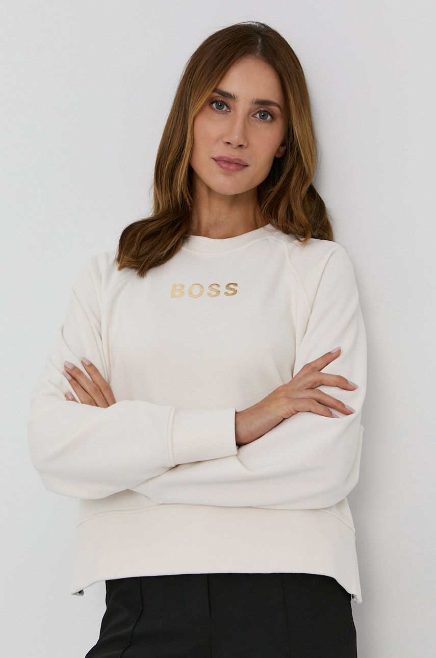 Boss Bluză femei, culoarea crem, cu imprimeu answear.ro imagine megaplaza.ro
