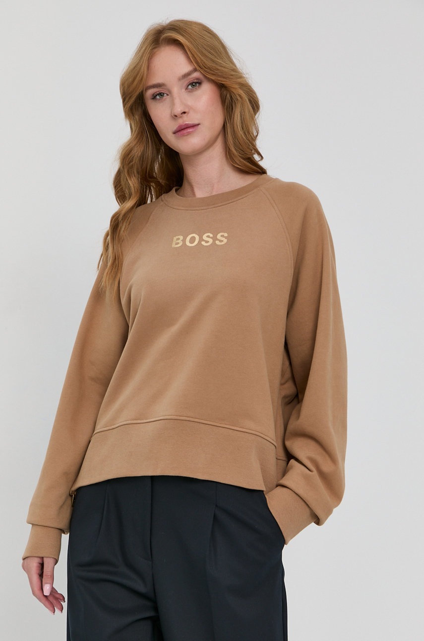 

Суичър Boss дамски в бежово с принт, Бежов